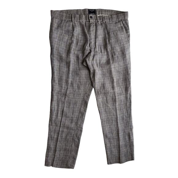 Todd Snyder Grey Slim-Fit Glen Plaid Linen Trousers Size Large - Picture 1 of 9